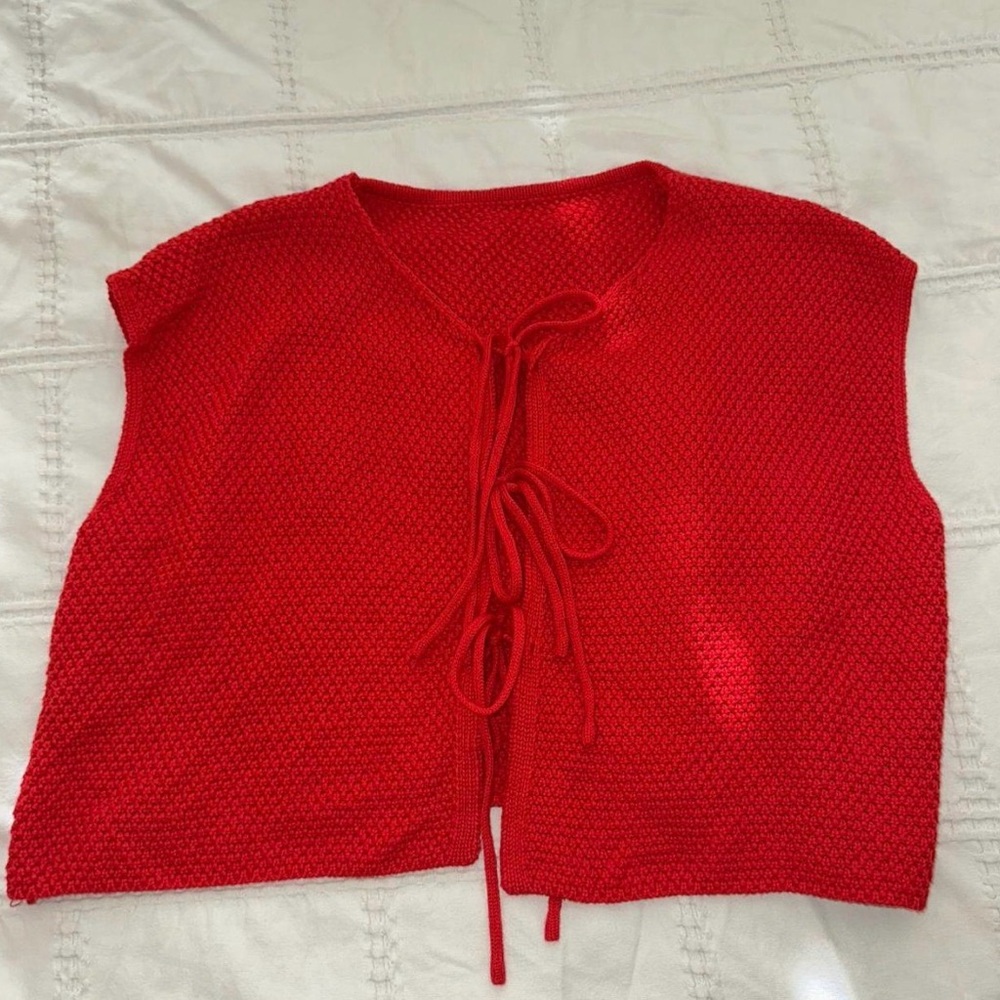 Red Knit Sleeveless Cardigan